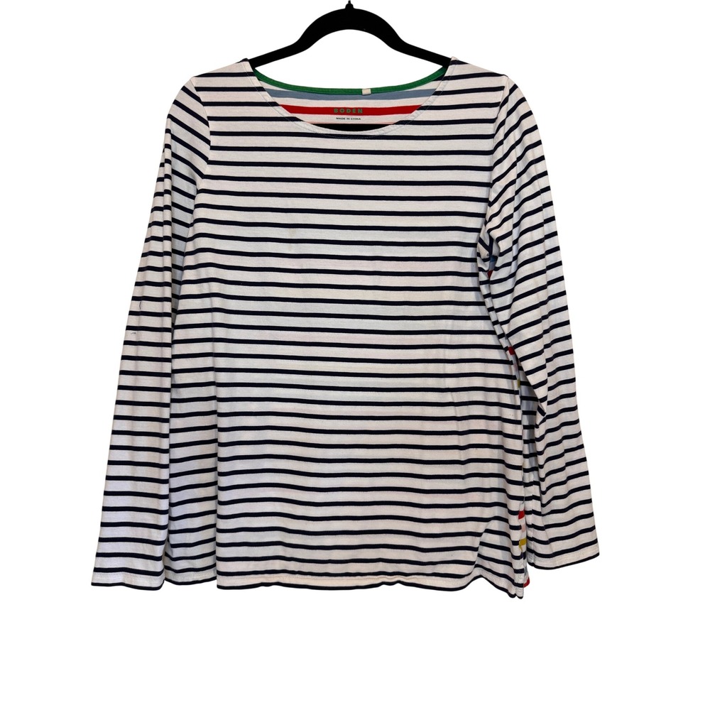 Boden Striped Long Sleeve Top Size 12 Preppy Nautical Casual Coastal Colorful